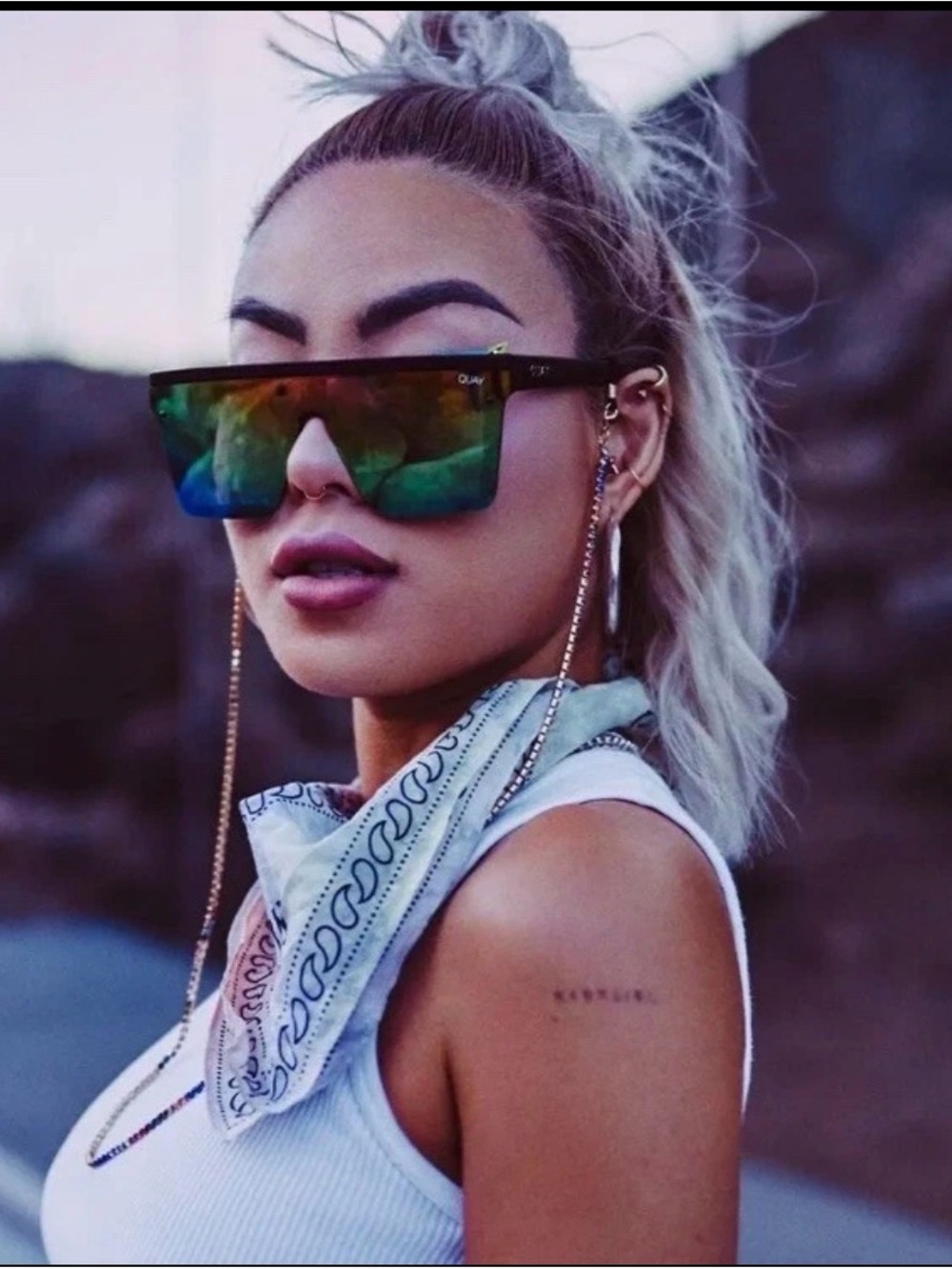 Quay Hindsight Shield Sunglasses Rainbow Tint